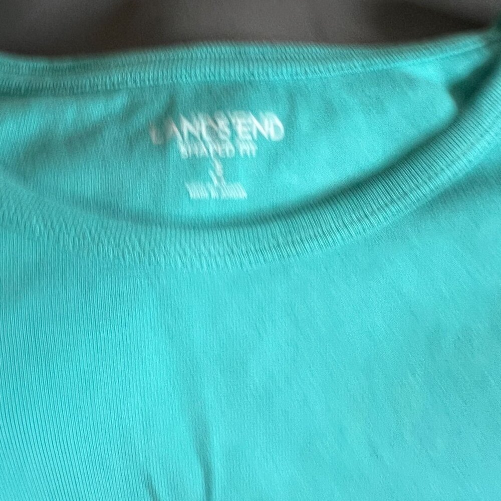 Lands End Womens Shaped Fit Turquoise Crew Neck T-Shirt Size S Cotton - Picture 2 of 3